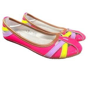 Stride Rite Hot Pink Patent Ballet Flats with Yellow & Lavender Straps